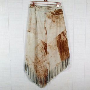 Vintage Suede Leather Asymmetrical Skirt with Fringe Made in Italy